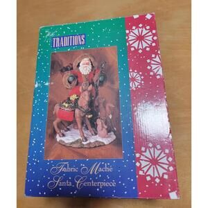 Traditions Fabric Mache Santa & Woodland Animal Centerpiece 11” Christmas VTG